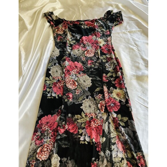 Black Pink Floral Bodycon Maxi Mesh Dress Spring Easter Long Pullover SZ M - Picture 7 of 10